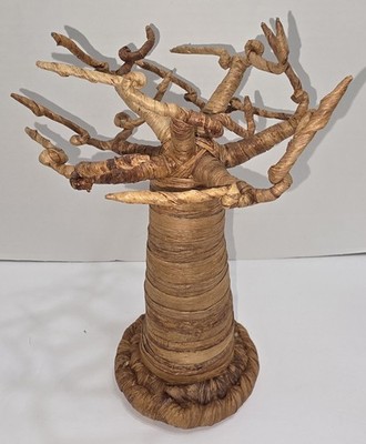 Handcrafted Baobab Tree Sculpture Woven Banana Fiber Decor Jewelry Hanger 11.5''