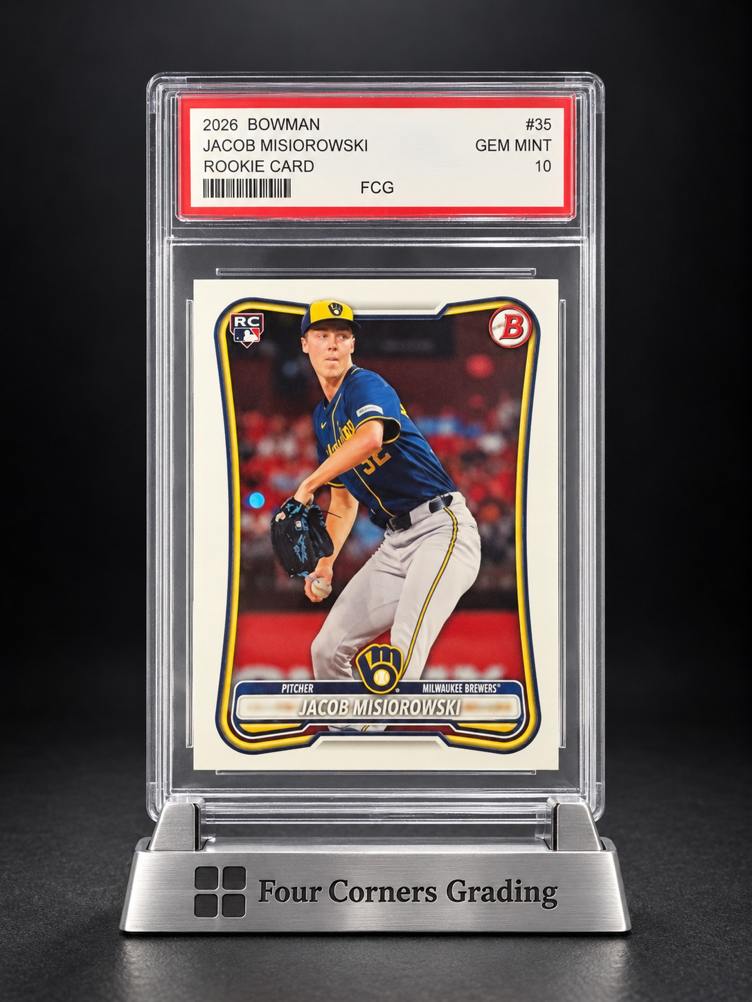 2026 Bowman Jacob Misiorowski #35 RC Rookie Graded 10 Gem Mint Brewers