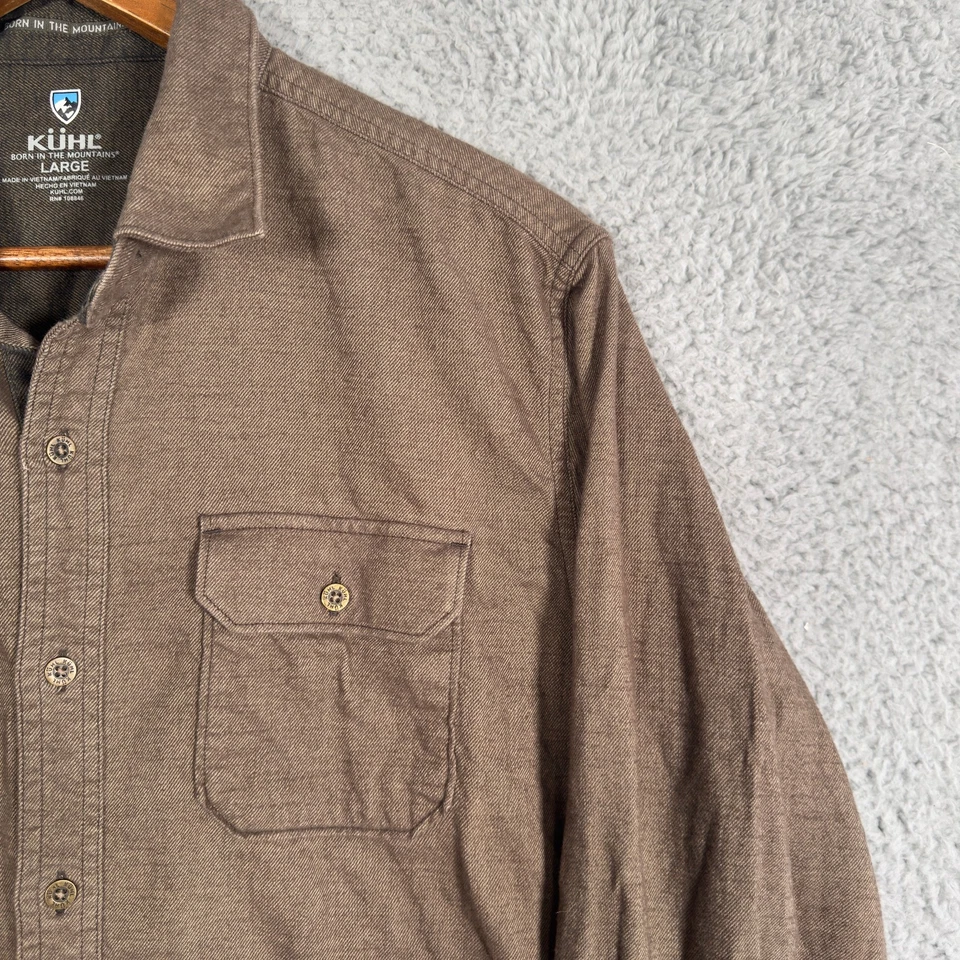 Kuhl Descendr 法兰绒男式大号棕色远足户外柔软纽扣衬衫 7244 — 第 3/4 张图片