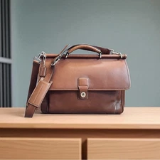 Coach F06456 Leather Barclay Flap Briefcase Satchel British Tan Brown Unisex