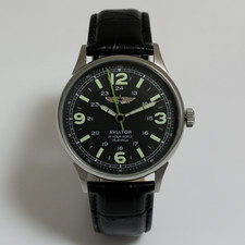 Vintage Men's Raketa Aviator 24H Mechanical Watch Luminous Black Dial SS 19J