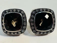 Rare David Yurman 11mm Albion Earrings Smoky Quartz/Topaz Diamonds In Sterling