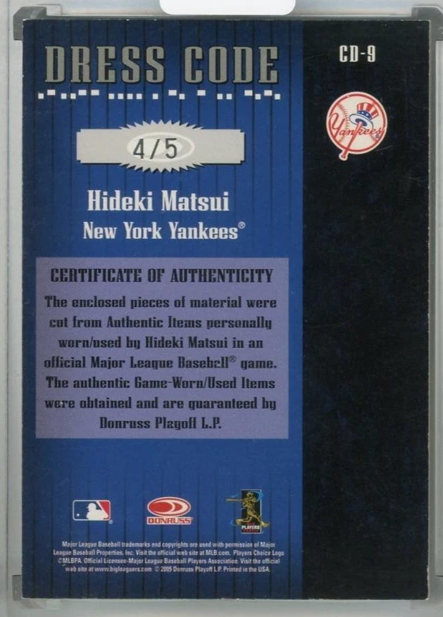 Donruss Classics Hideki Matsui 2005 código de vestir materiales Prime/5 Foto 2 de 2