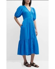 XiRENA Lennox Puff Sleeve Cotton Gauze Midi Dress Colbalt Blue Size M