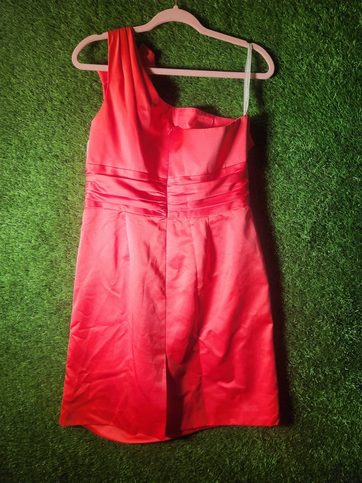 DAVIDS BRIDAL Women's 12 Pink Guava One Shoulder Satin Dress Bridesmaid Formal - Image 4 of 4