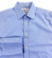 Charles Tyrwhitt Men SLIM FIT Non-Iron French Cuff Blue Check Dress Shirt 17/35