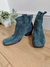 Nine West Women's Teal Blue Suede Ankle Boots Western US 6W UK 4 RUNS NARROW