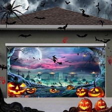 Halloween Garage Door Decorations Cover Banner 7x16ft Scary Halloween Backdro...