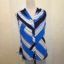 Banana Republic Women's Sleeveless V-Neck Striped Chiffon Blouse Blue 4