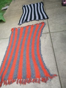 Lot of 2 VTG Handmade Crochet Throw Blankets Quilts Horizontal w/ Fringe 69"x45"