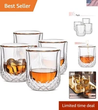 Stylish Double Wall Crystal Whiskey Glasses, Set of 4 - Perfect for Cocktails