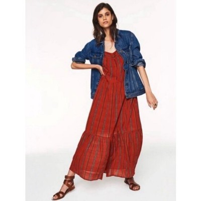 Ba&sh Kyo Tiered Maxi Dress Cotton Caramel Stripe Women s XS Boho Chic Sundress 