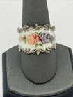VINTAGE STERLING SILVER 925 GUILLOCHE FLORAL ENAMEL CIGAR BAND RING - 10