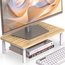 Bamboo Monitor Stand Riser, 4 Adjustable Height, Laptop Stand 1 pack Natural