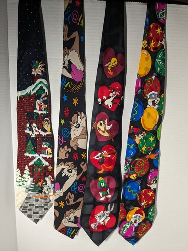 Lot Of 4 100% Silk Looney Tunes Neck Ties Vintage Taz Bugs Bunny Martian Daffy - 第 1/15 張圖片