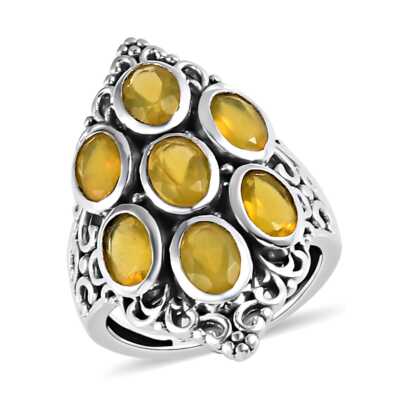 BILD PERFEKT!! 2,30 ctw handgefertigter Kanarienopal Sterlingsilber Größe 7