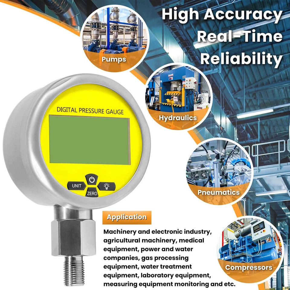 10000PSI Digital Hydraulic Pressure Gauge Manometer 1/4 inch NPT 700BAR/70Mpa - Image 4 of 4