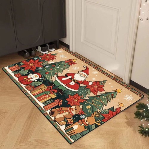 Polyester Christmas Mat Santa Claus Floor Mat Fashion Outdoor Carpet