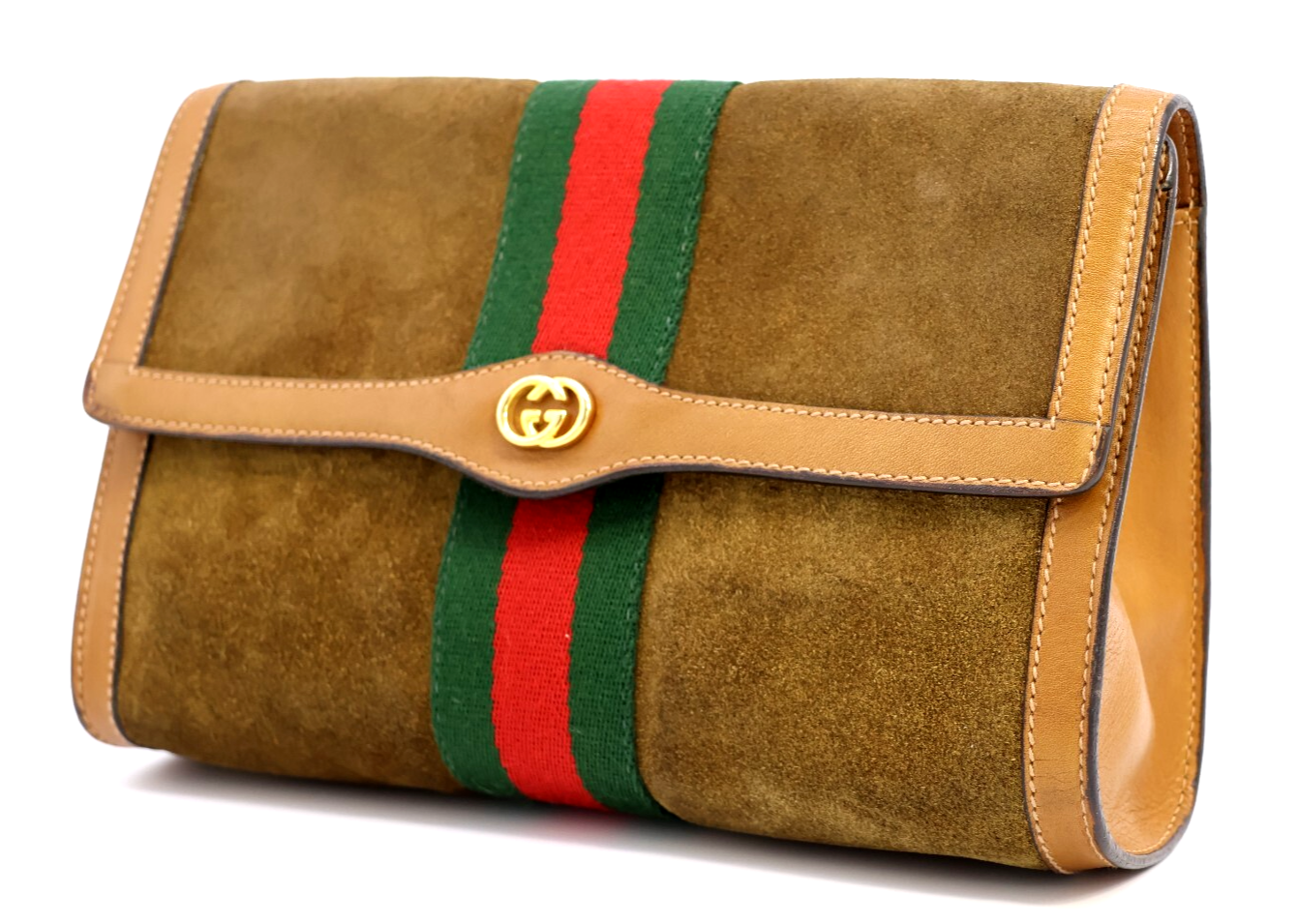 Vintage Gucci Sherry Clutch Handbag in Suede Leather D Beige Authentic