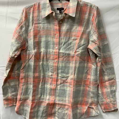 Talbots Mens Gray Plaid Long Sleeve 