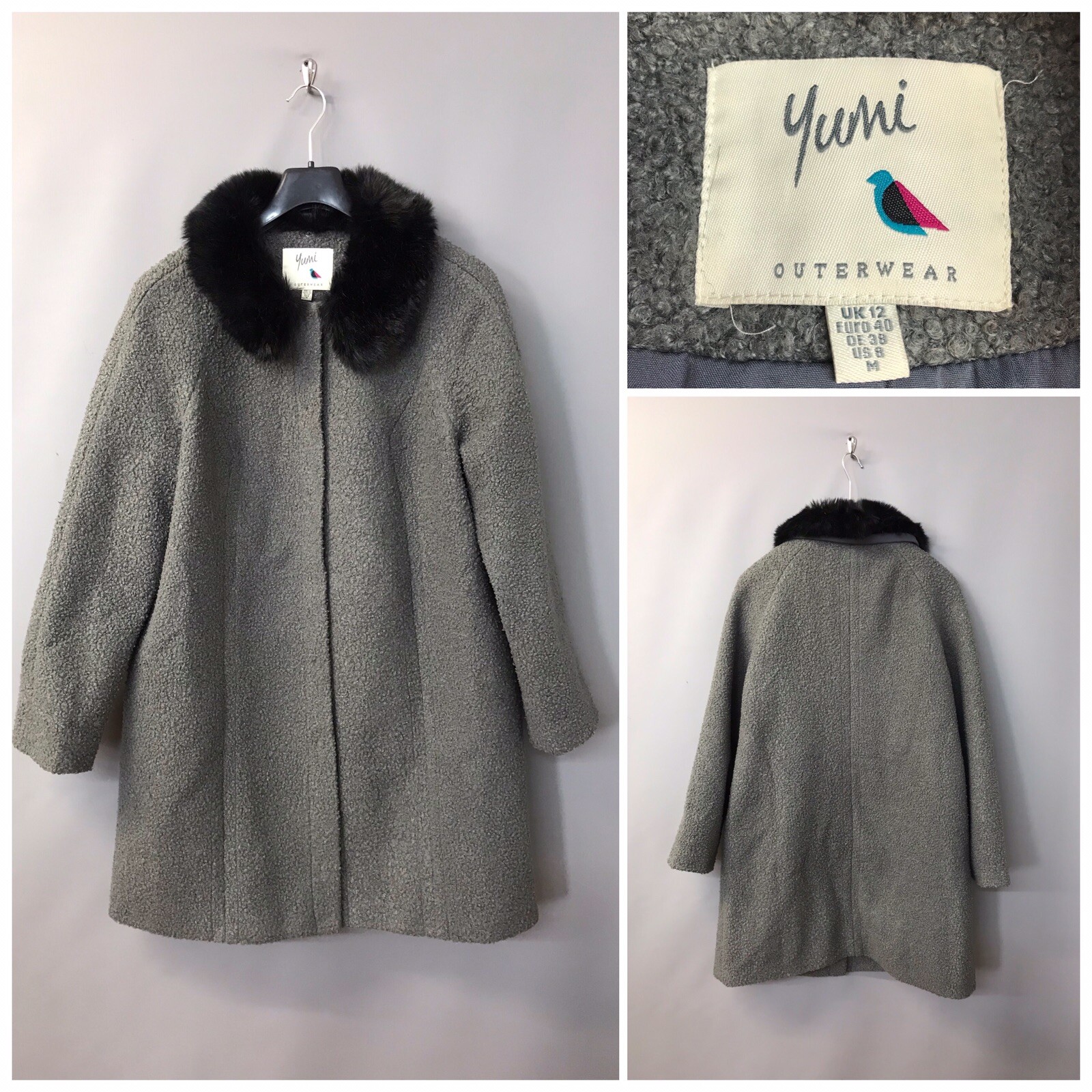 Yumi Outerwear Women's Grey Pea Coat UK 