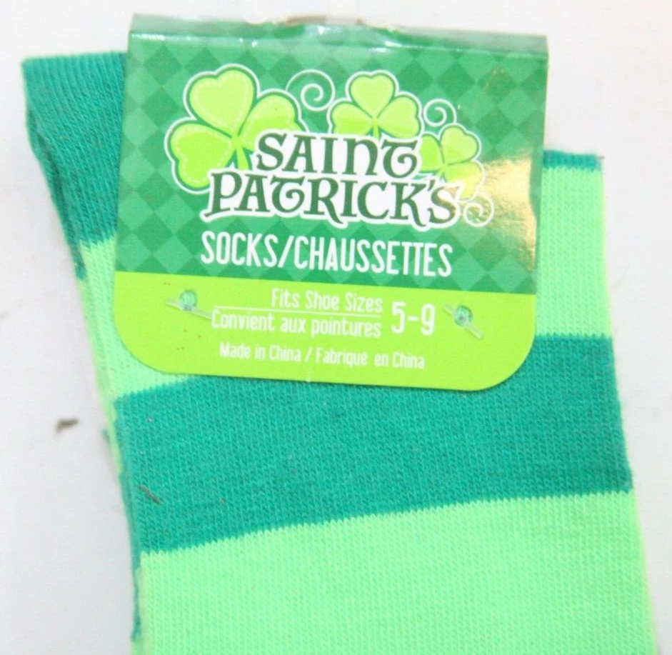全新 St Patrick's 袜子 绿色条纹扣 聚酯 弹性纤维 尺寸 5-9 BB478 — 第 3/4 张图片