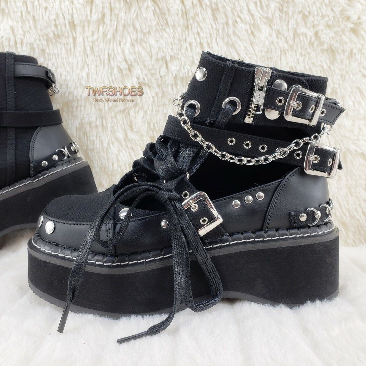 Emily 317 Black Matte Canvas Platform Cut Out Ankle Boot Emily 317 Black Matte Canvas Platform Cut Out Ankle Boot