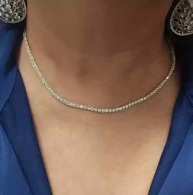 10Ct Round Lab Created Diamond Women's Tennis Necklace 14K White Gold Plated