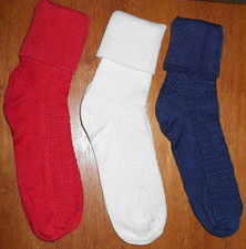 Vintage Rare Jaclyn Smith 3 Prs Red White Blue Rayon Cuffed Soft Socks Sz 9-11