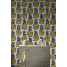 Gray Pineapple Flowers Removable | Tropical Nursery | Temporary wallpaper