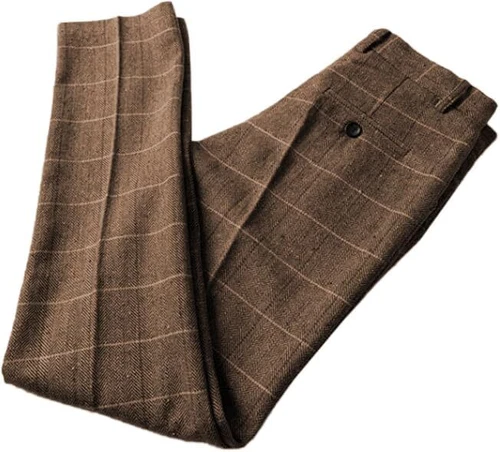 Men's Tweed Herringbone Dress Pants Plaid Classic Fit Adjustable Trousers 26-44 - Picture 8 of 19