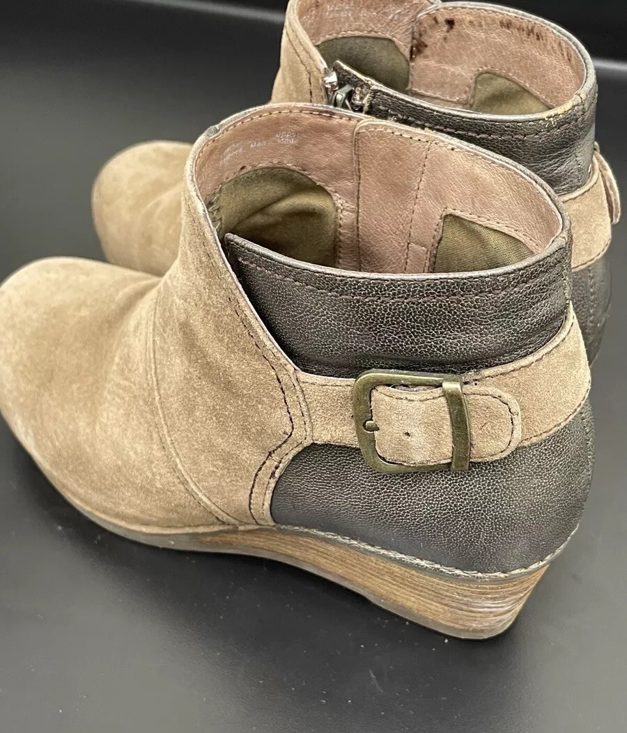 Dansko Shirley Ankle Boots Womens 37 Brown Suede Wedge Buckle Comfort Shoes