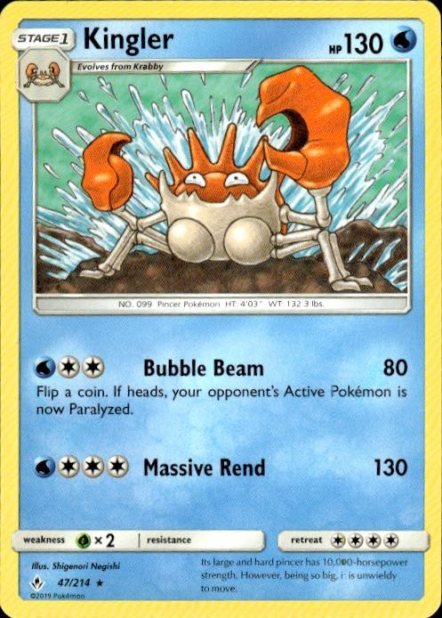 Pokemon Kingler SM - Unbroken Bonds 47/214 Light Play LP+ or Better