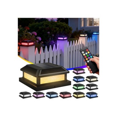 Solar Post Cap Light with Remote 12pack, 9 RGB Color Changing & Multicolor Fl...