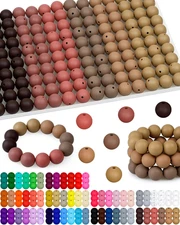 160PCS  15mm Silicone Beads for Keychain Making - Mixed Color Round Rubber Beads