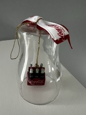 Vintage 1998 Coca Cola Glass Bell Christmas Ornament Collectible Logo Bows Cute