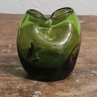 MCM Blenko Wayne Husted Green Glass Mini Pinch Top Vase 2.75" Hand Blown Art