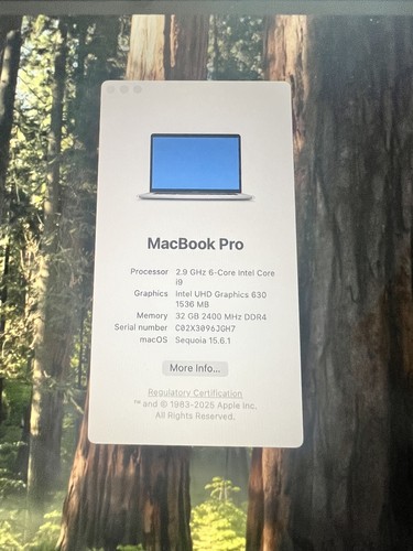 Apple Macbook Pro 15" A1990 i9 2.9GHZ - 32GB RAM - 250GB SSD - RECENT BATTERY - Picture 11 of 11