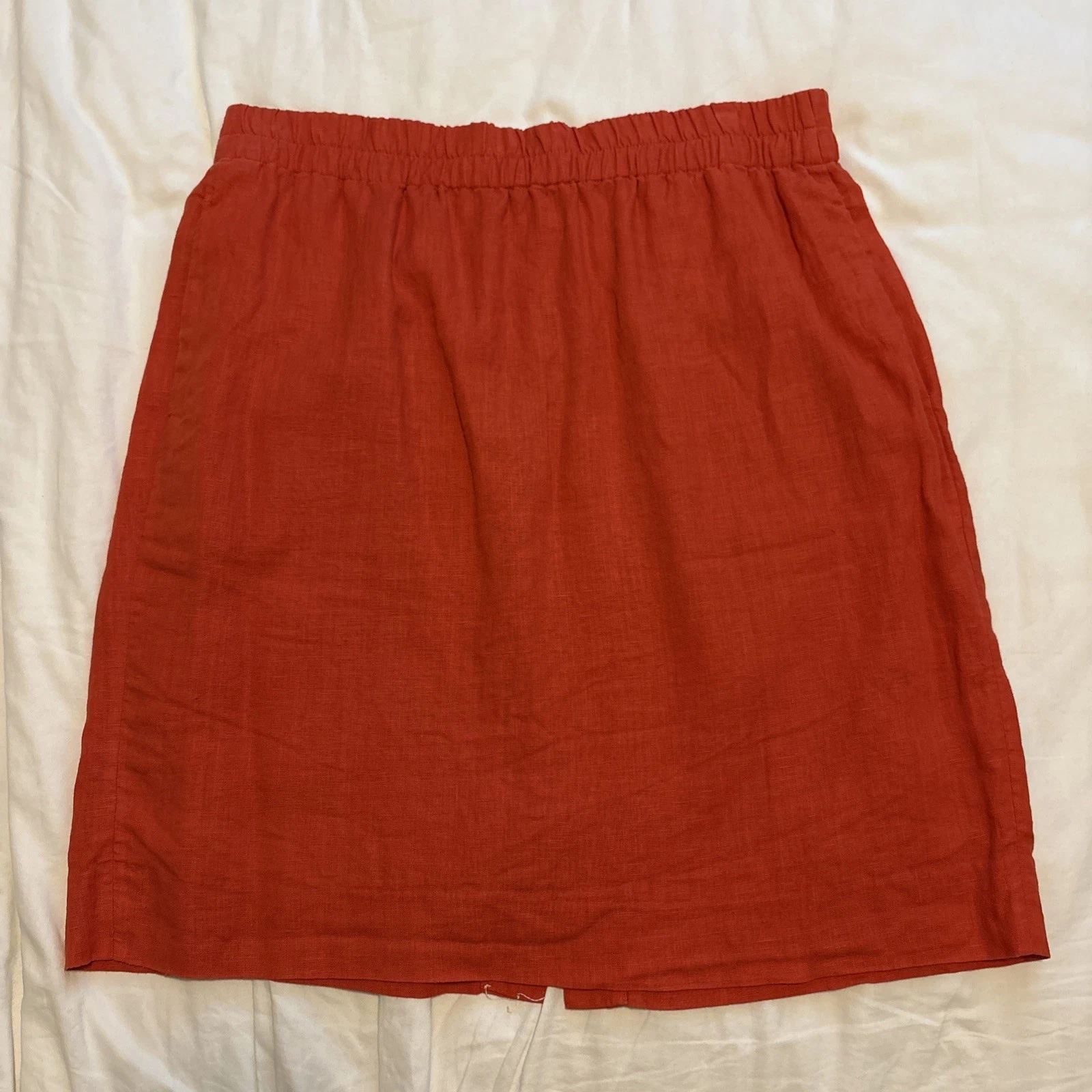 J.Crew Pull-on 100% Linen Elastic Waist Skirt Size L Large Minimalist Casual