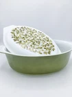 EUC- VTG PYREX  045 2.5 Qt VERDE Green Olive Oval Casserole Dish W/945c Lid