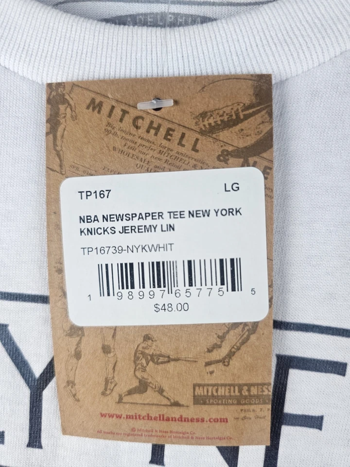 Men's Mitchell & Ness Jeremy Lin White New York Knicks Newspaper T-Shirt Large - Image 2 of 4