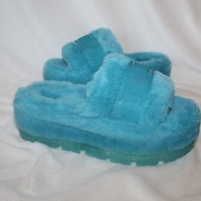 NIB UGG WOMEN'S FLUFFITA SHEARLING PLATFORM  SLIPPER SANDALS BLUE SZ 6