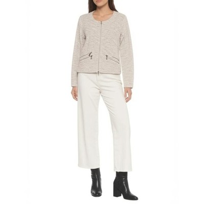 Lou & Grey Women Beige Metallic Textured Knit Zip Front Lightweight Jacket Large