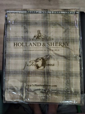 Holland & Sherry Linen Silk Wool Fabric Brown PLAID Luxury England