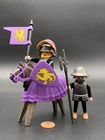 Playmobil Knight on Horse - VTG Black Yellow Dragon Purple Flag Lot 2 Guards