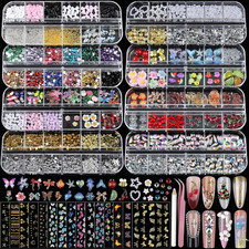 Teentior Nail Charms Nail Stickers with Nail Gems Kit, 8 Boxes Nail Art