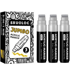 3 Jumbo Permanent Markers Silver, 15mm Thick Wide Tip, Large Acrylic Paint Ma...