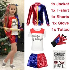 5PCS Kids Outfit Harley Quinn Suicide Squad Girl Karneval Cosplay Costume Suit