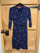 Joules Ladies Gulls Design V Neck Dress UK 10 Navy Stretchy