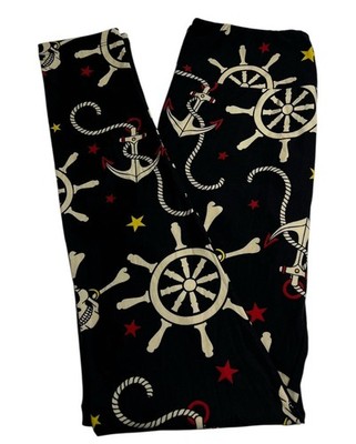 LuLaRoe Leggings OS One Size Skull BLACK Island BONES Pirate JOLLY ROGER Anchor
